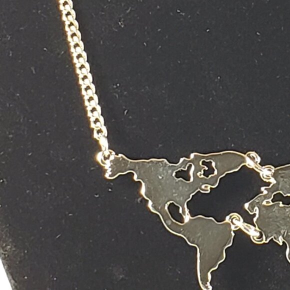 Gold-Tone World Map Pendant Necklace β Travel Lover Jewelry Stylish & Minimalist - Picture 8 of 10